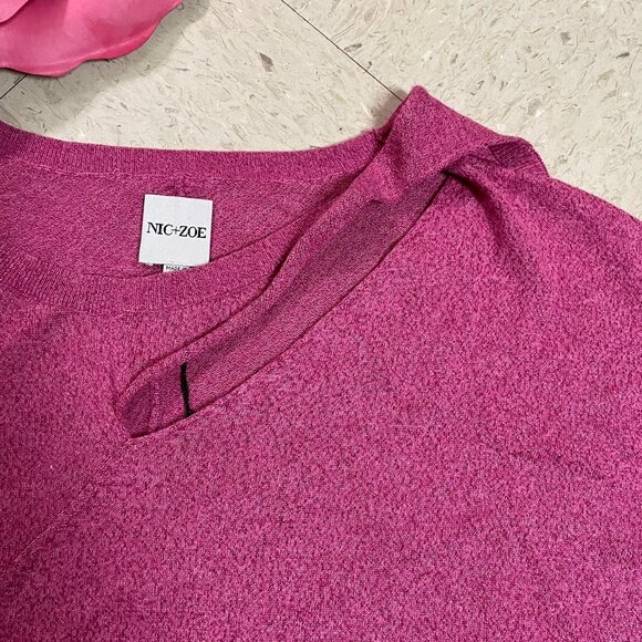 NIC+ZOE Pink Metallic Soft Sleeve Twist Cutout Sweater Stretch - Picture 6 of 13